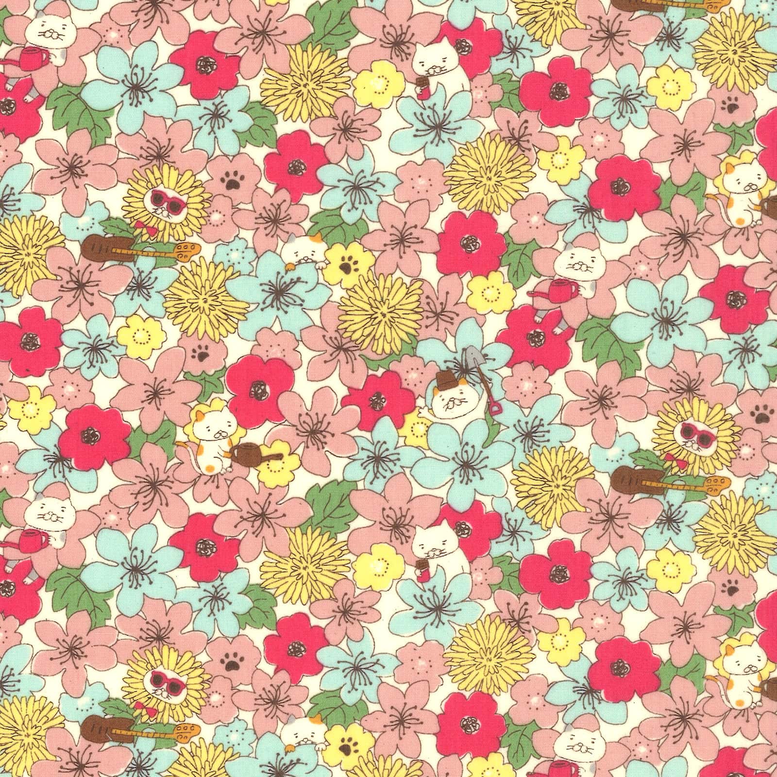 貓咪圖案府綢 色號 01