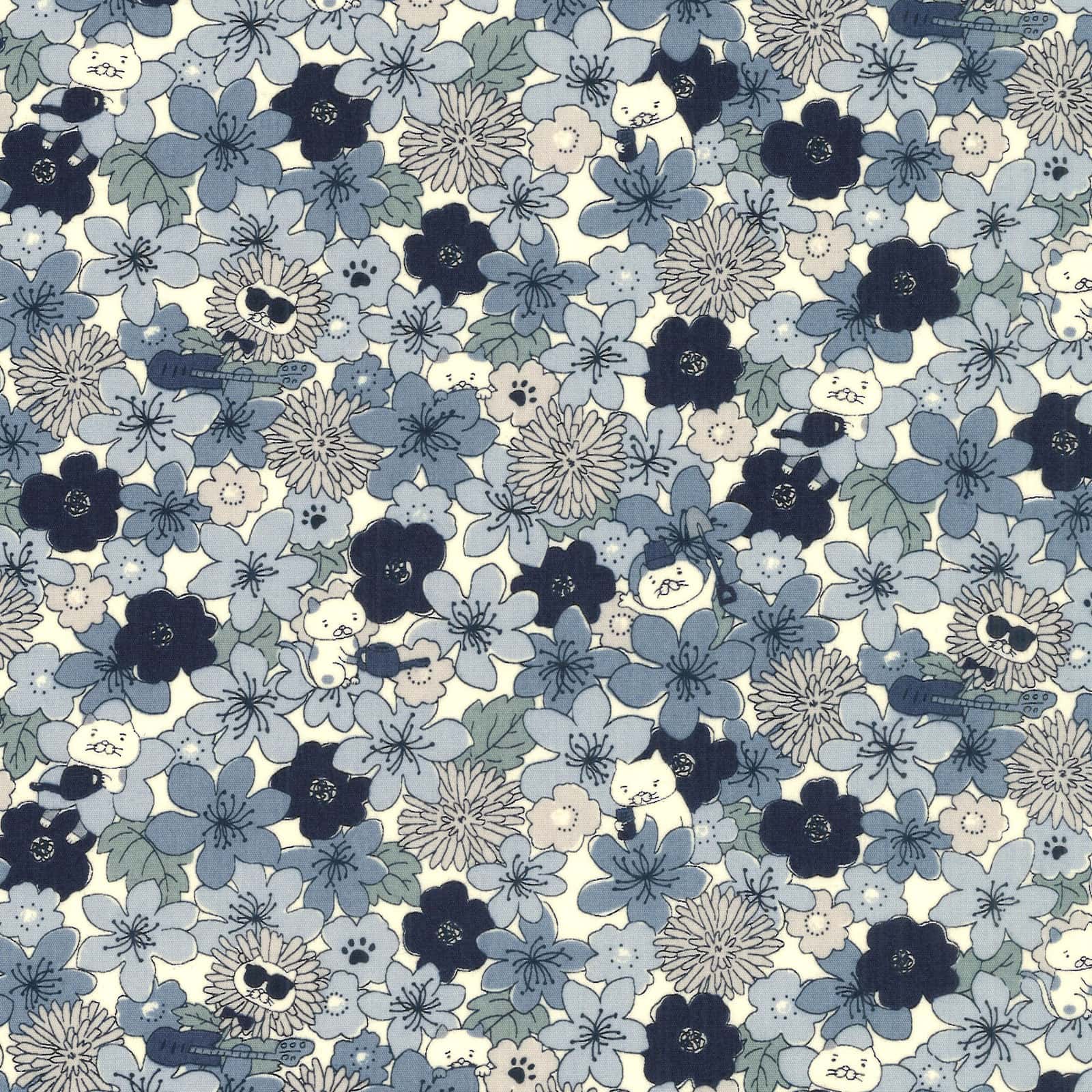 貓咪圖案府綢 色號 04