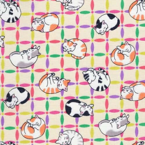 眠貓圖案平織細布 色號 01