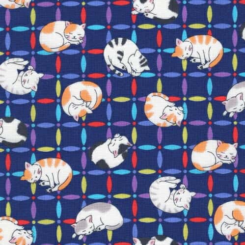 眠貓圖案平織細布 色號 04