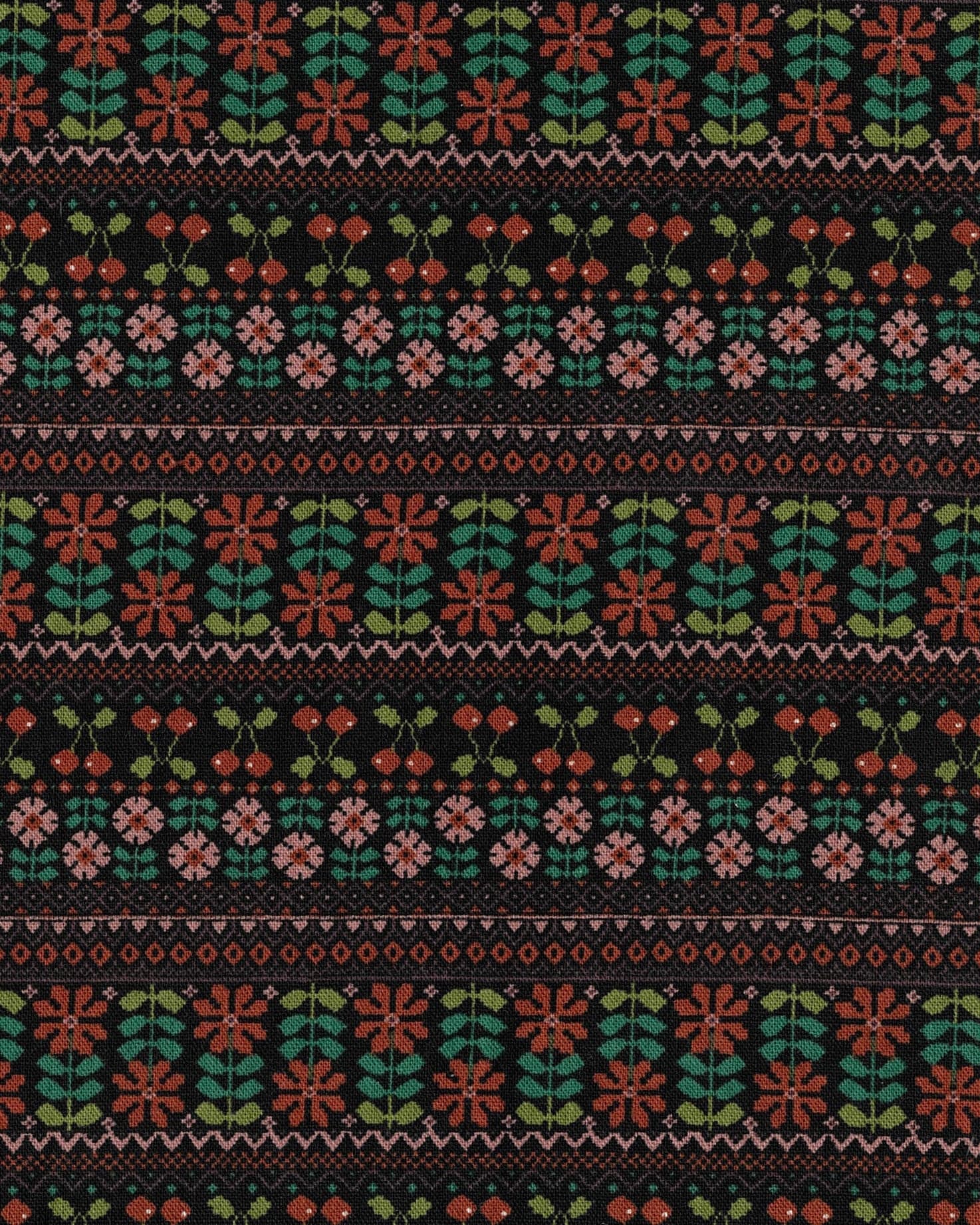 刺繡風橫條紋（棉麻） 色號 04