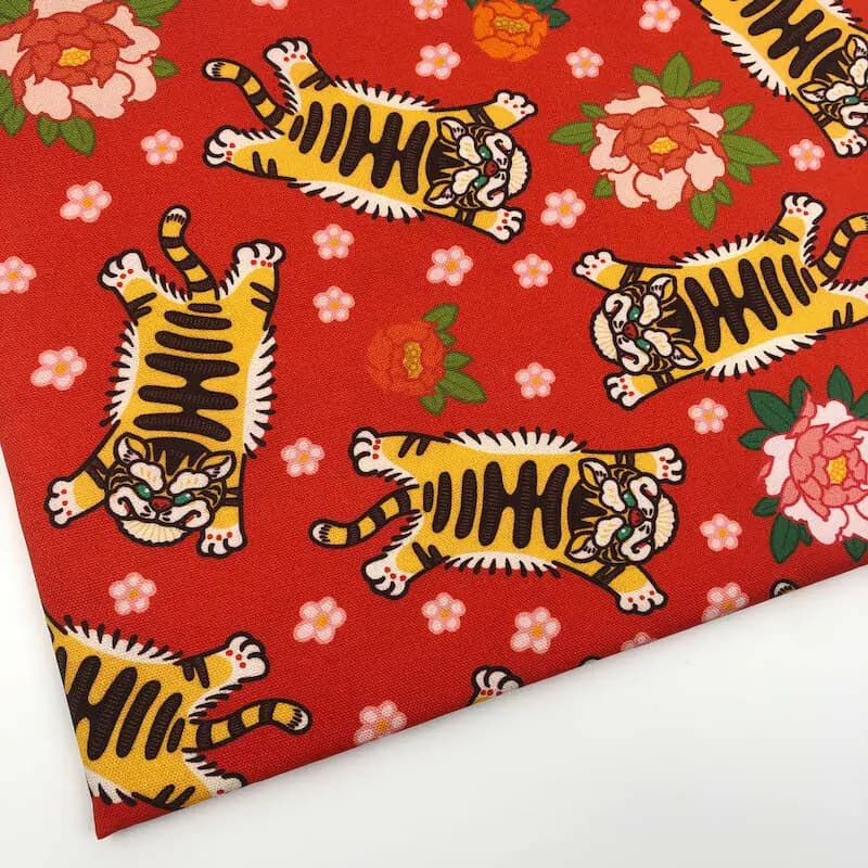 金虎爺 x 客家花 原創印花牛津布