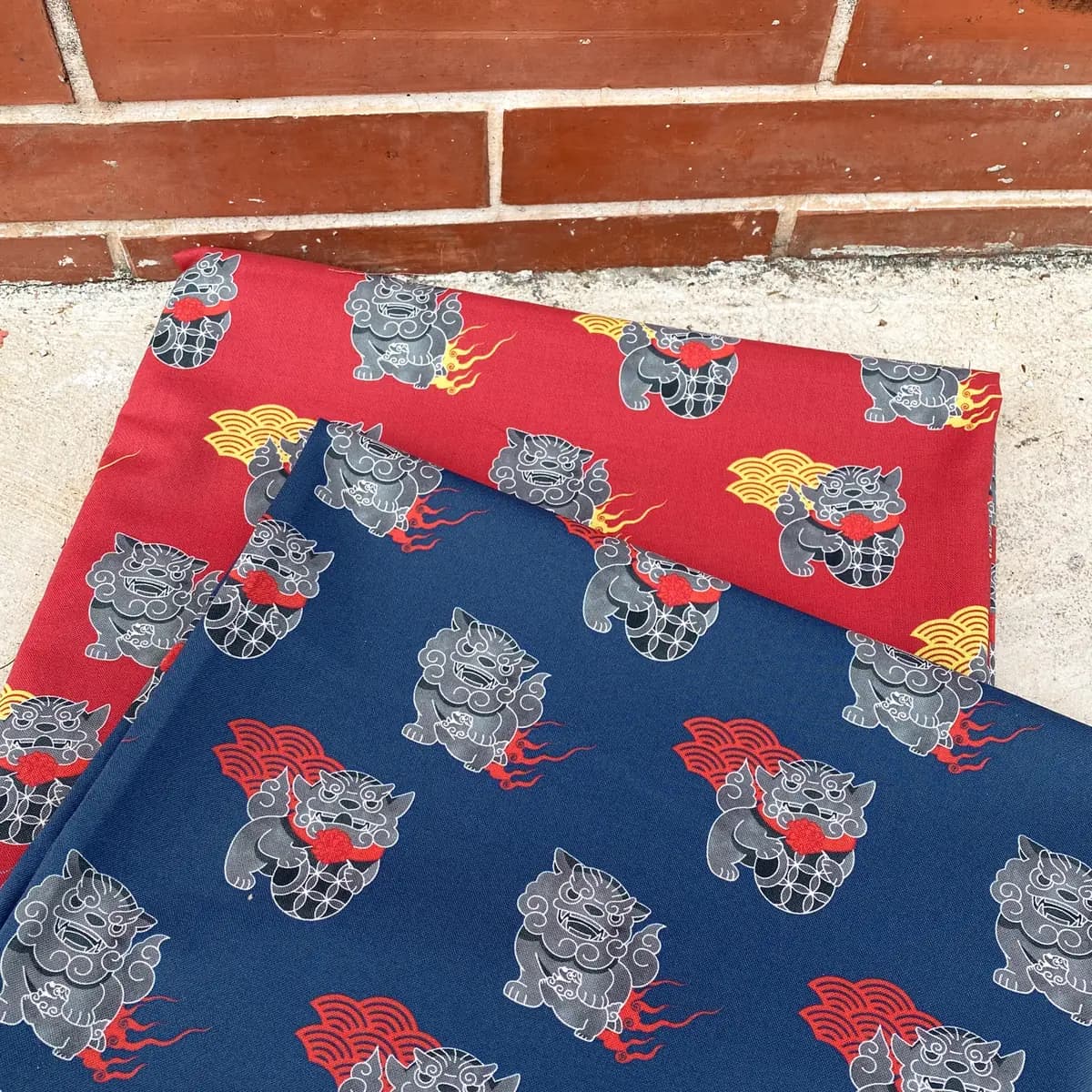 石獅子 原創印花純棉布