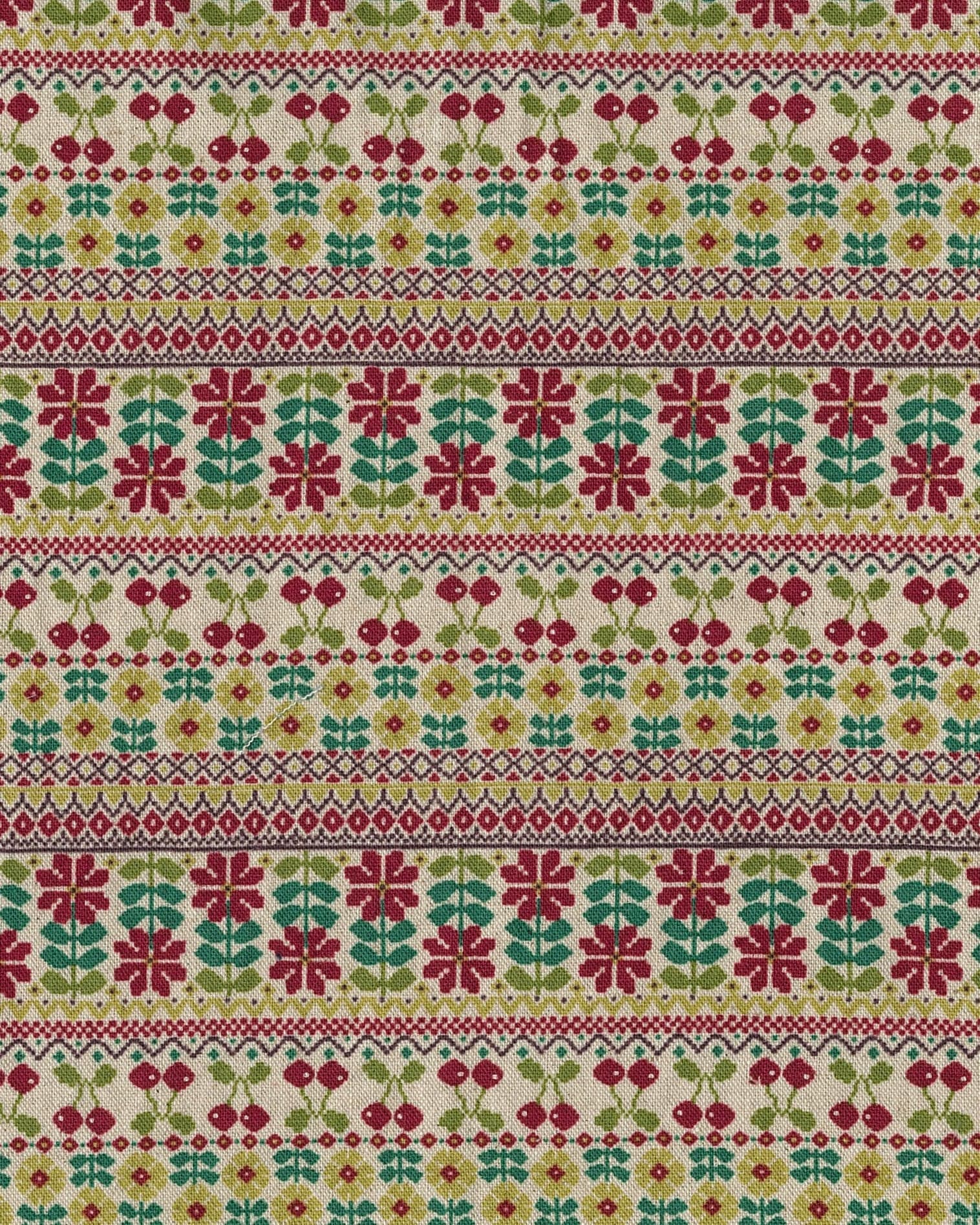 刺繡風橫條紋(棉麻)
